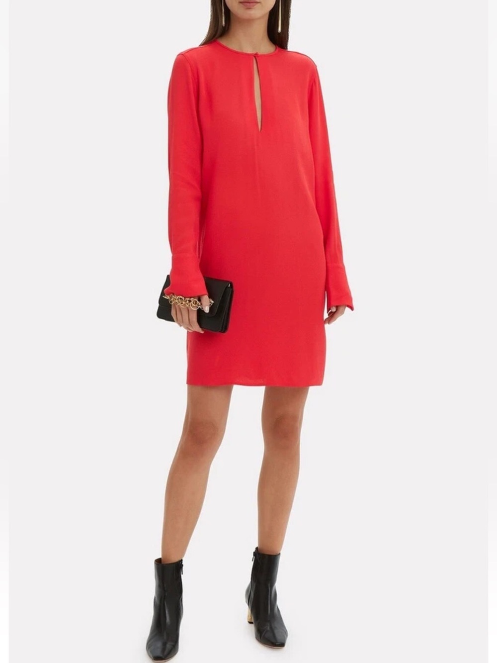 Equipment Femme Bonnie Carmine Red Keyhole Shift Mini Dress Rayon Size M